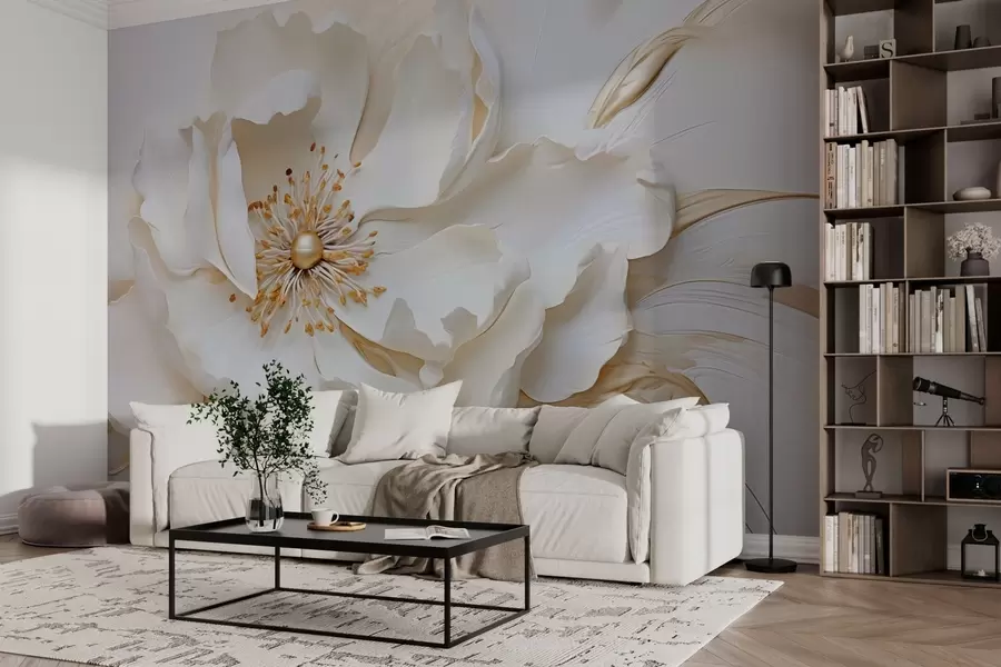 Fotobehang Delicate bloem in bas-reliëfstijl w03249