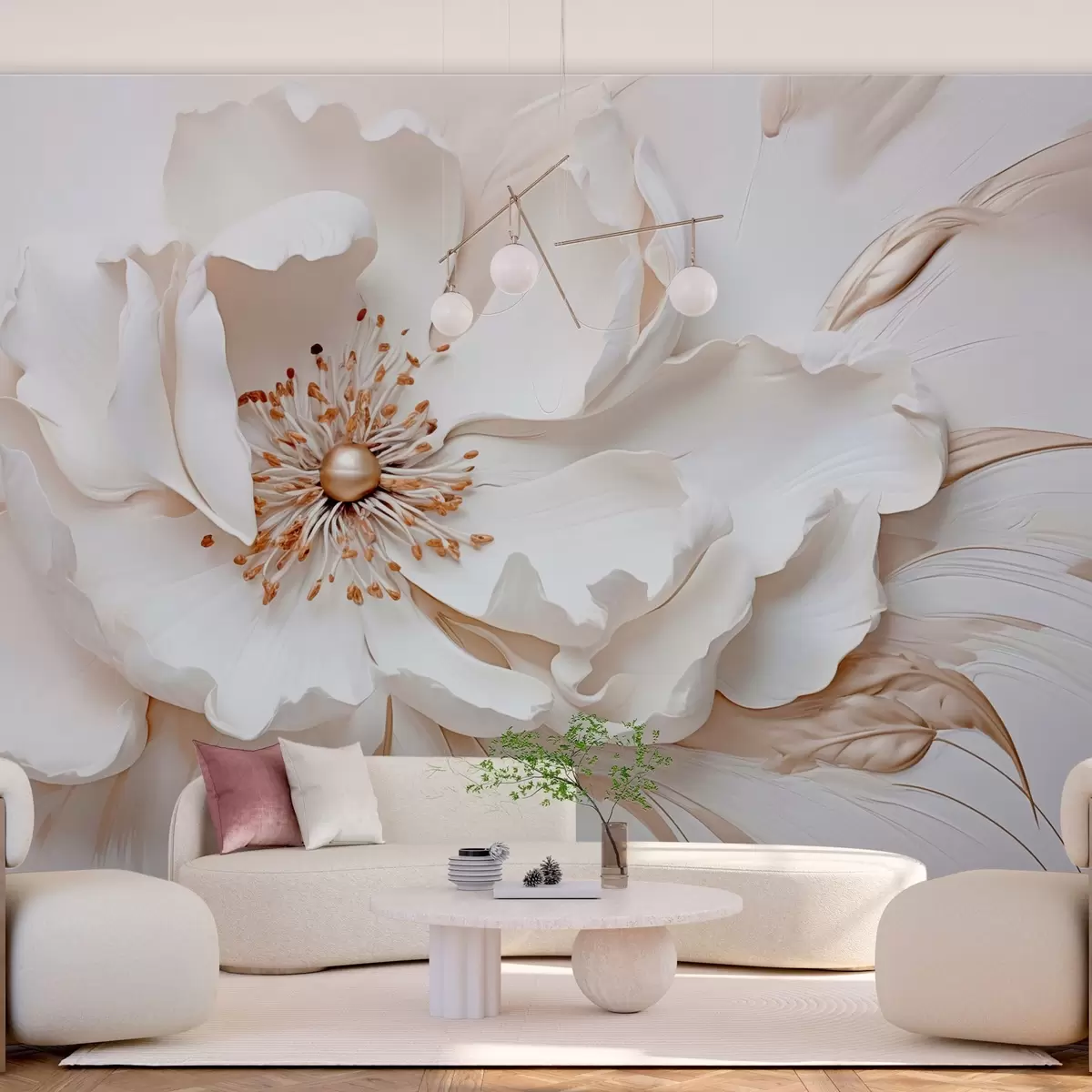 Fotobehang Delicate bloem in pastelkleuren in bas-reliëfstijl w03249v1