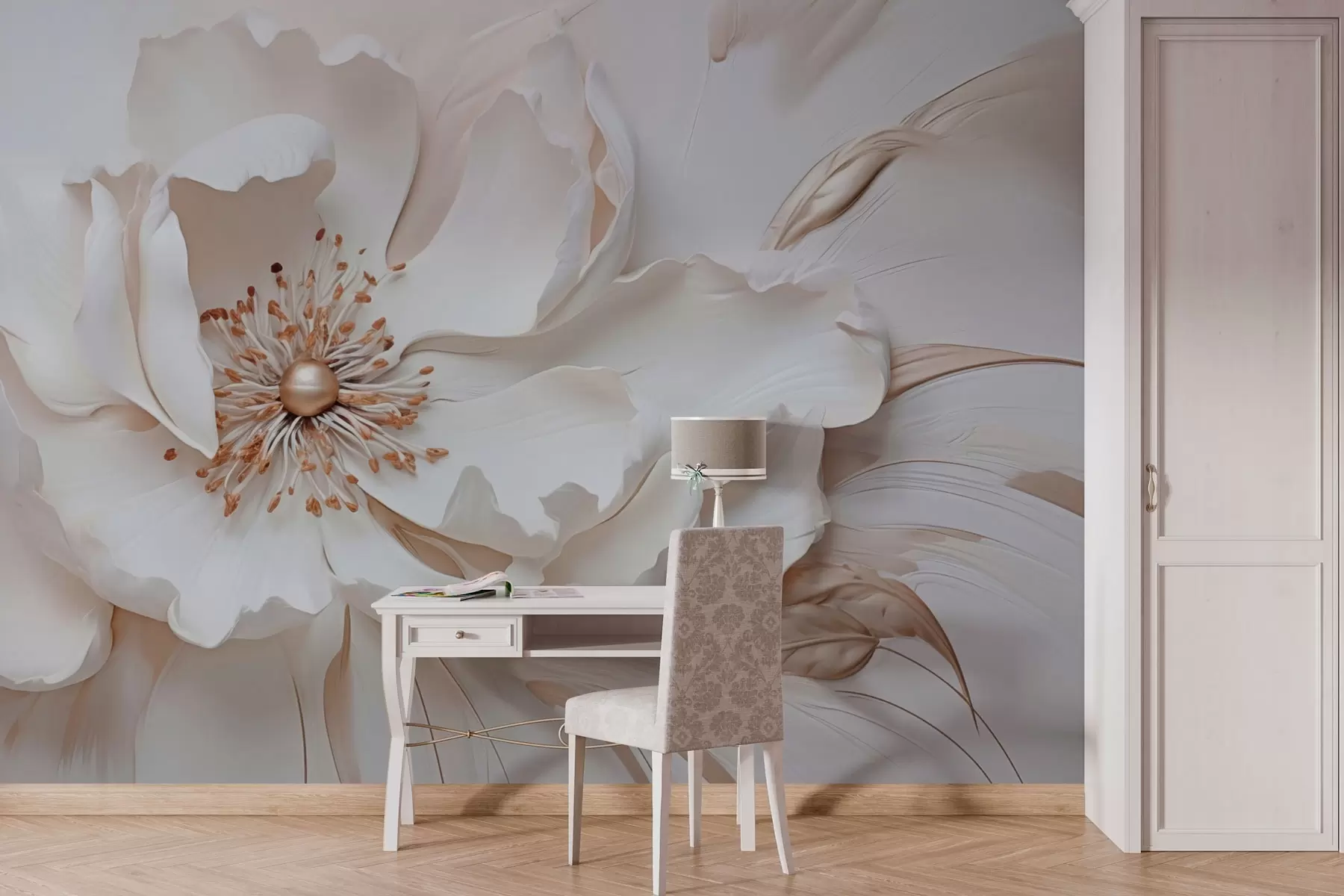 Fotobehang Delicate bloem in pastelkleuren in bas-reliëfstijl w03249v1