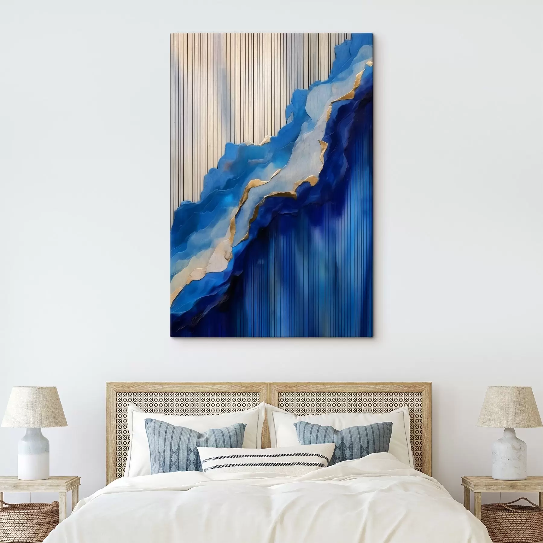  Schilderijen Abstracte blauwe texturen met lijnen op de achtergrond s43002