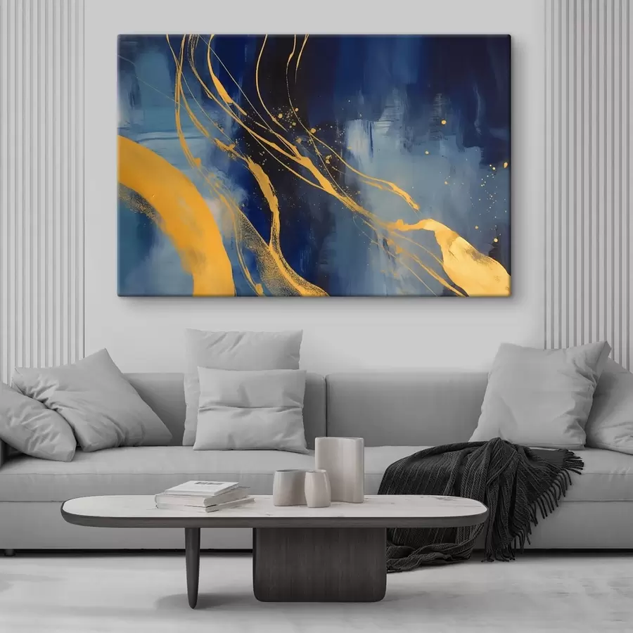  Peintures Abstraction dans les tons bleus et jaunes s43014