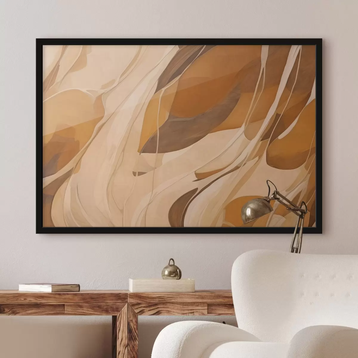 Poster Abstracte vloeiende lijnen in bruintinten f43006