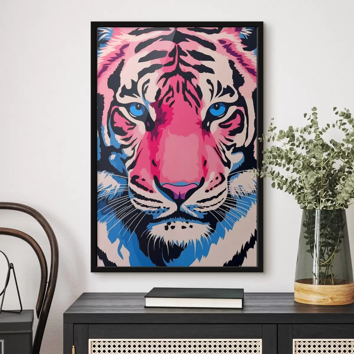 Poster Gestileerd portret van een tijger in heldere kleuren f43007