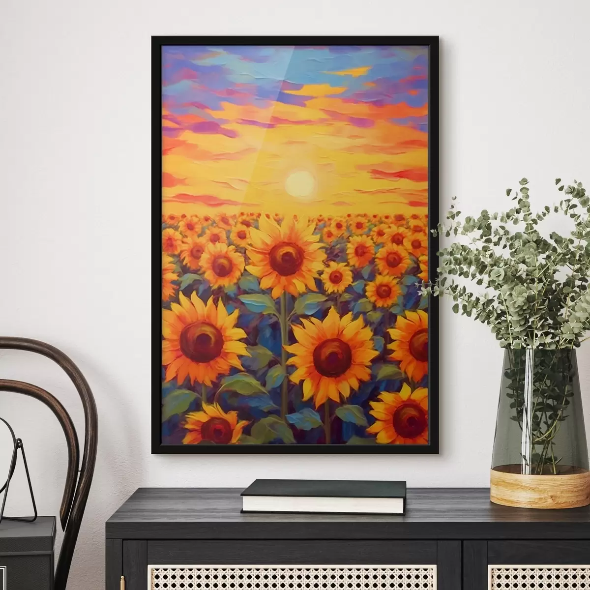 Affiche Champ de tournesols au coucher du soleil f43010