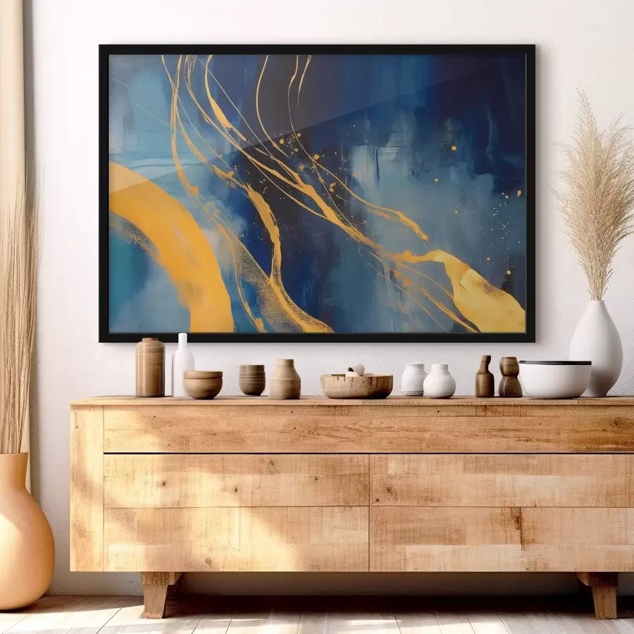 Papier peint photo Abstraction dans les tons bleus et jaunes f43014