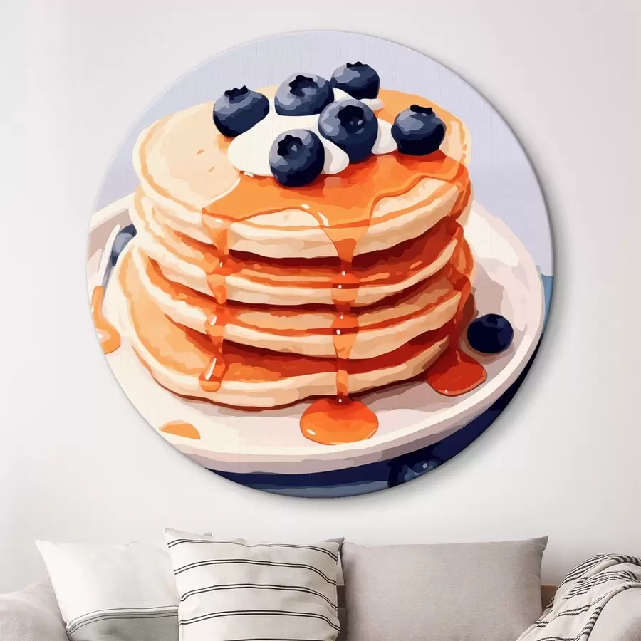  Schilderijen Pannenkoeken met stroop en bosbessen op een bord r43009