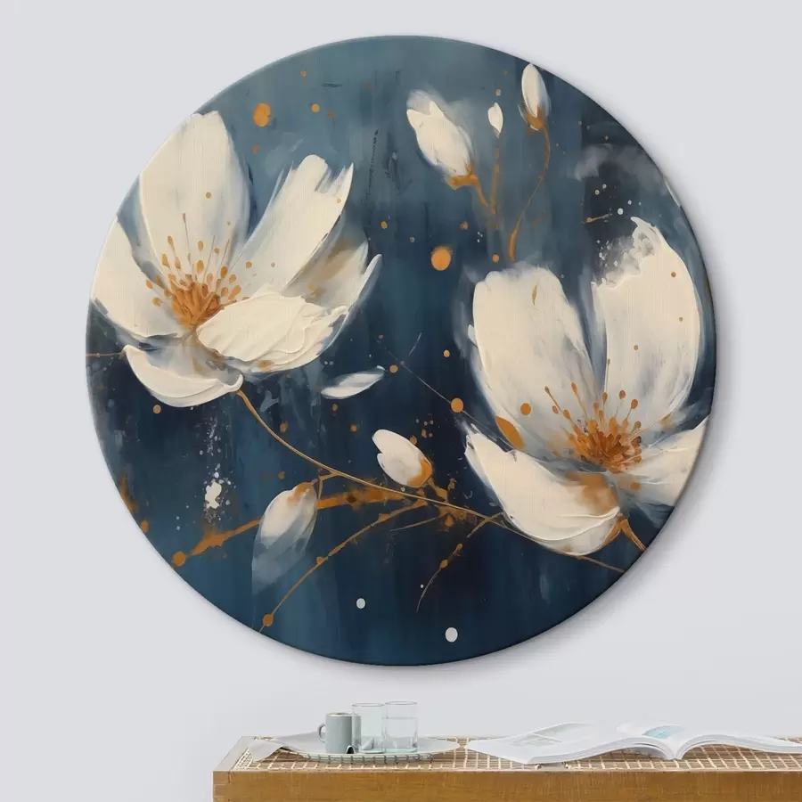  Peintures Fleurs blanches sur fond bleu r43025