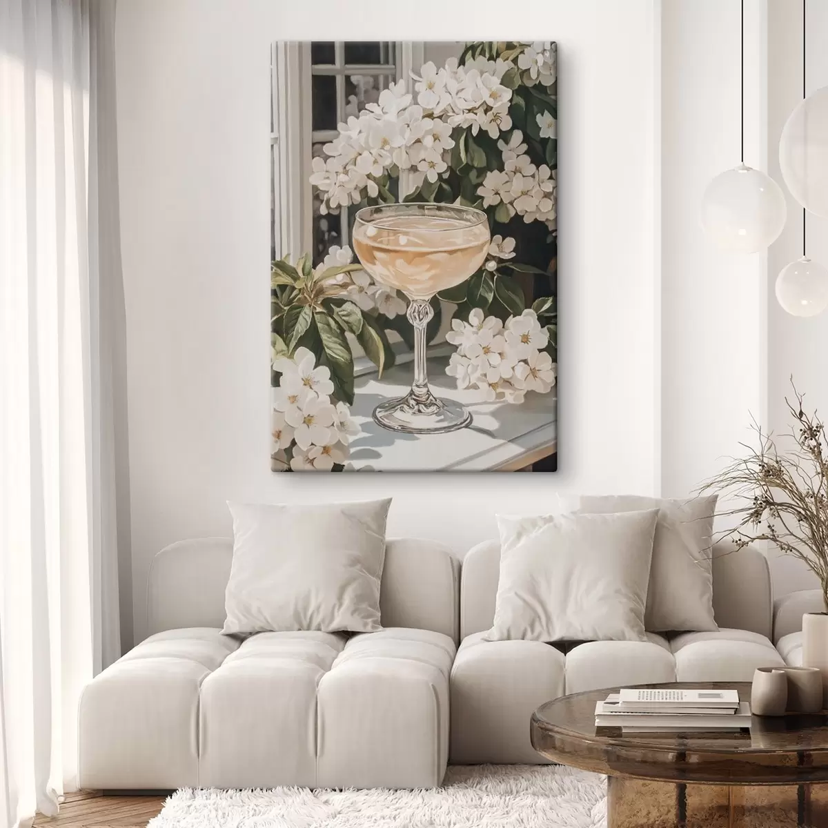  Peintures Coupe de champagne, vintage, style aquarelle, fleurs blanches s43051