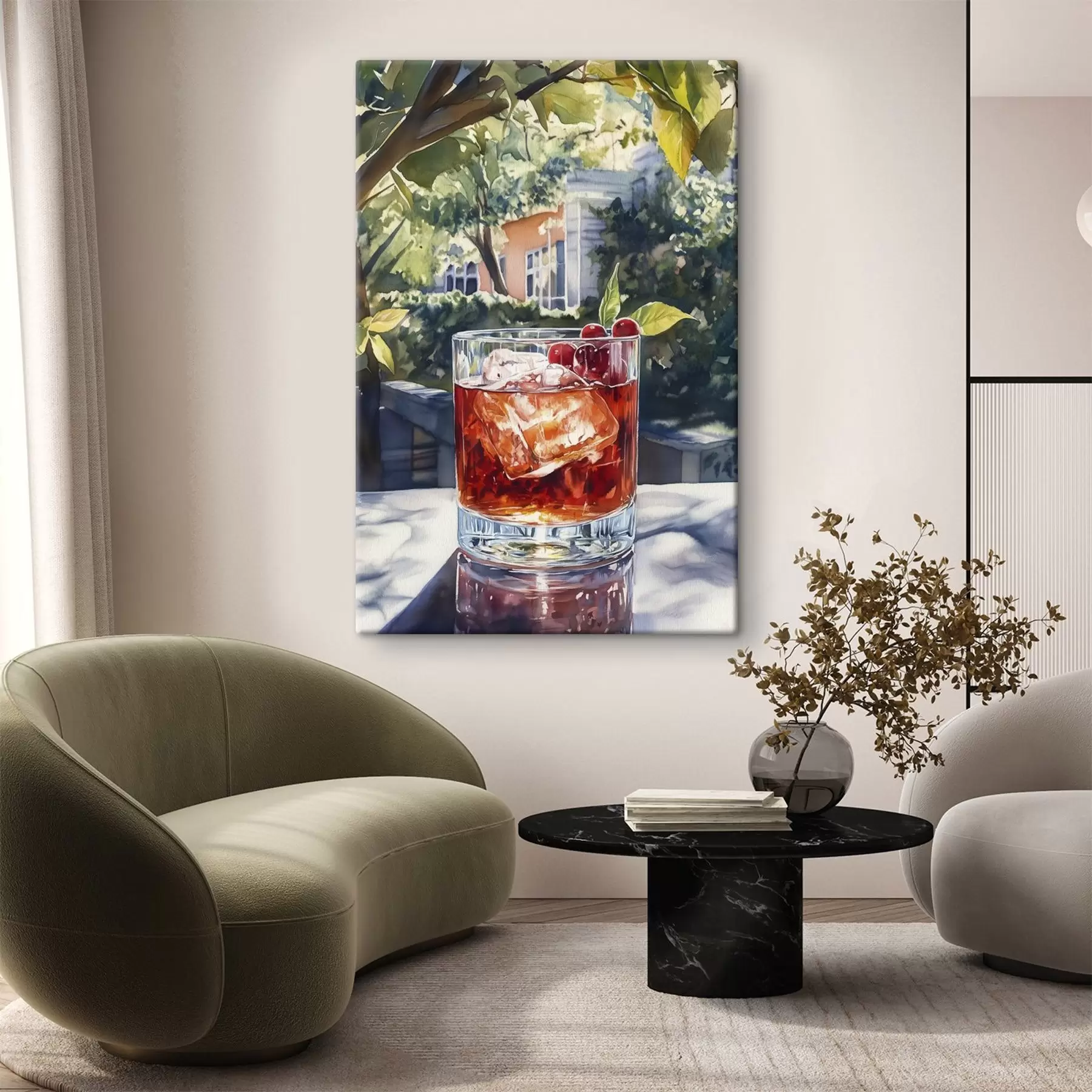  Peintures Cocktail avec baies, style aquarelle, ville esthétique, nature estivale s43059