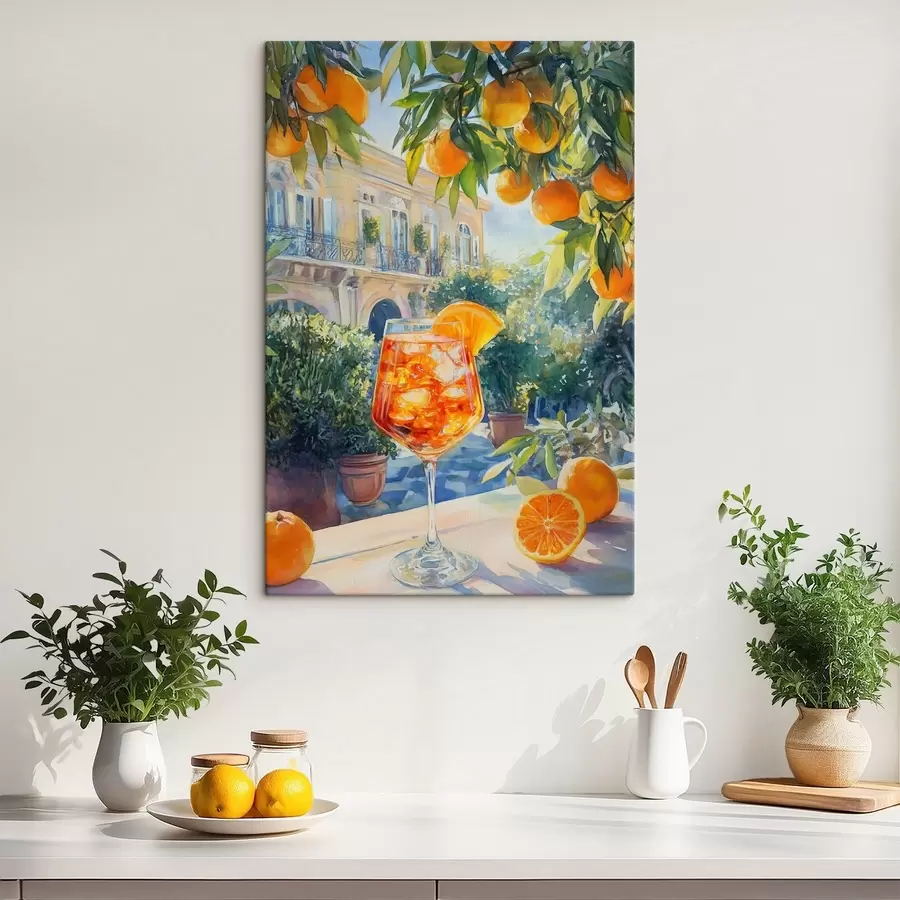  Peintures Cocktail avec oranges, style aquarelle, Italie, Aperol Spritz, architecture, jardin d'été s43061