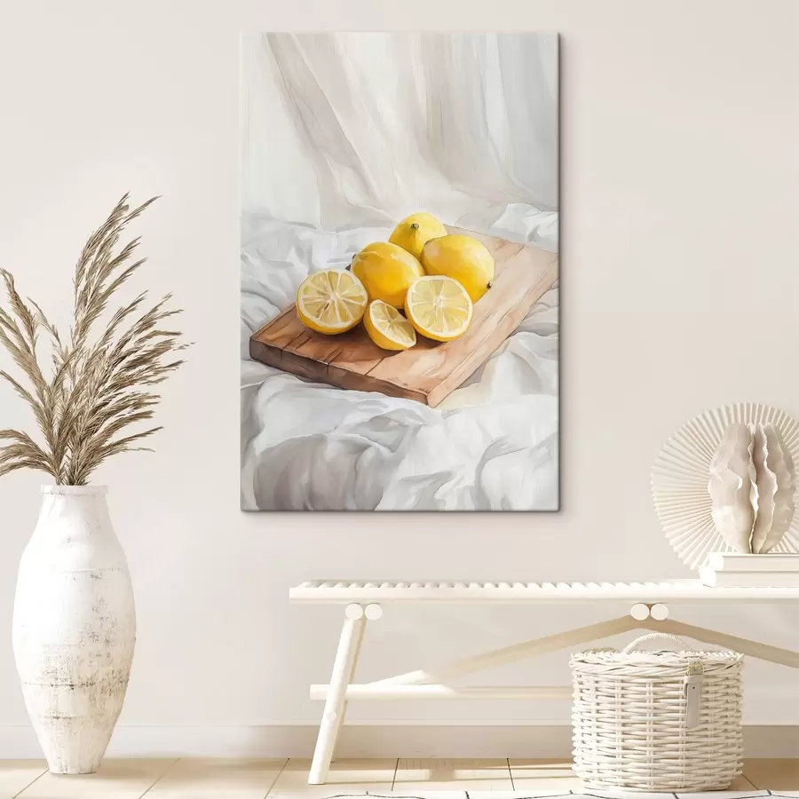  Peintures Citrons esthétiques sur la planche en bois, décoration intérieure, éclairage naturel s43062