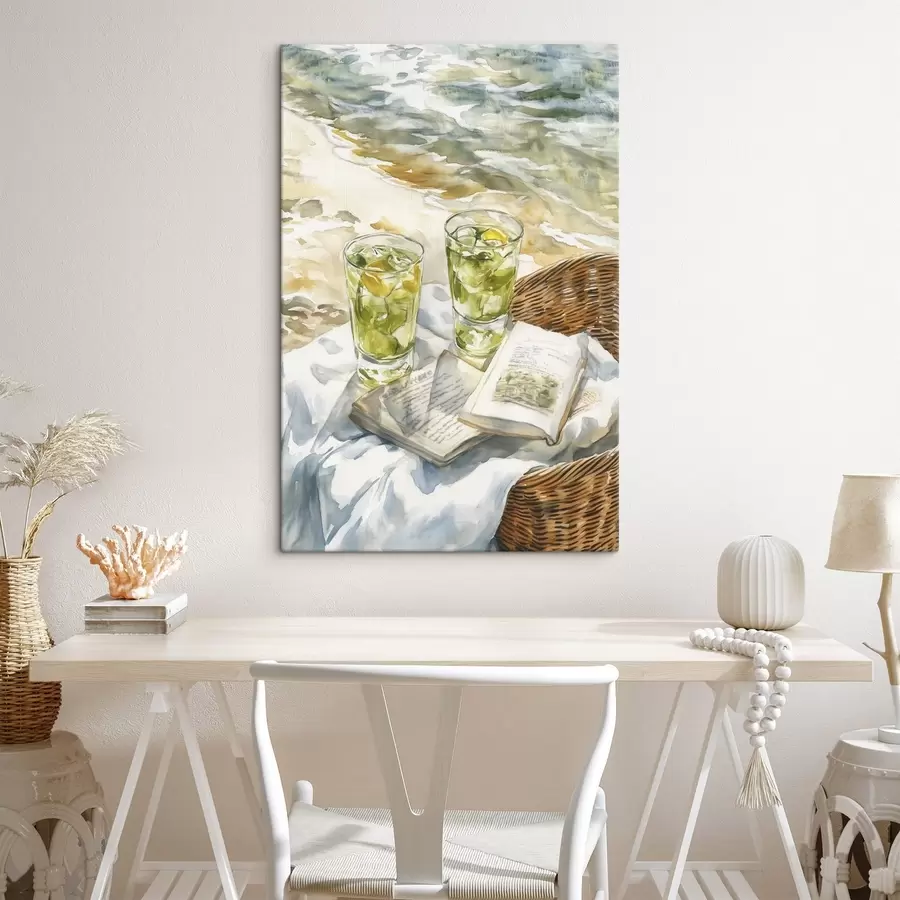  Peintures Pique-nique au bord de la mer, cocktails d'été, poésie, style aquarelle s43068