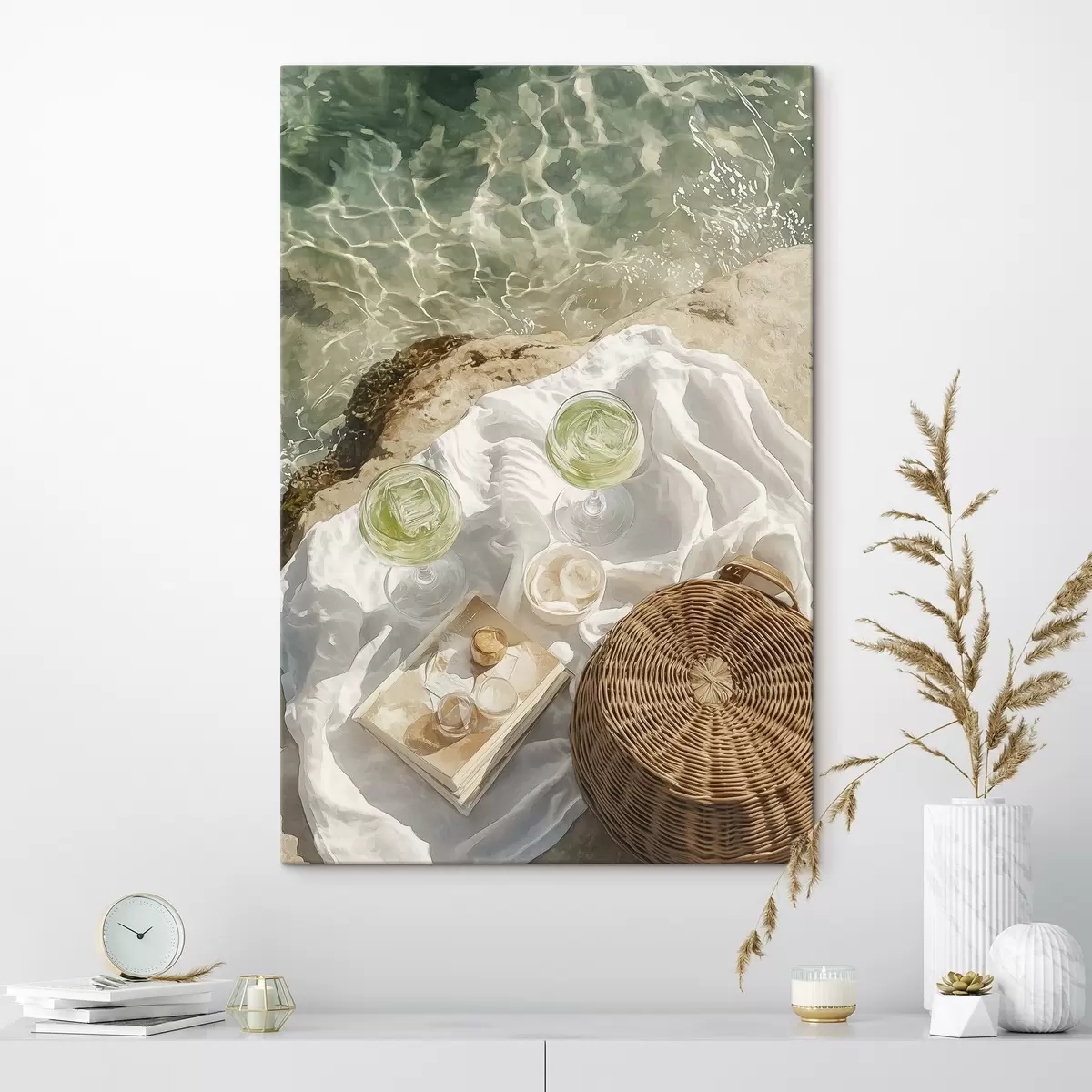  Peintures Esthétique estivale, vagues de l'océan, plage, cocktails, style aquarelle s43069