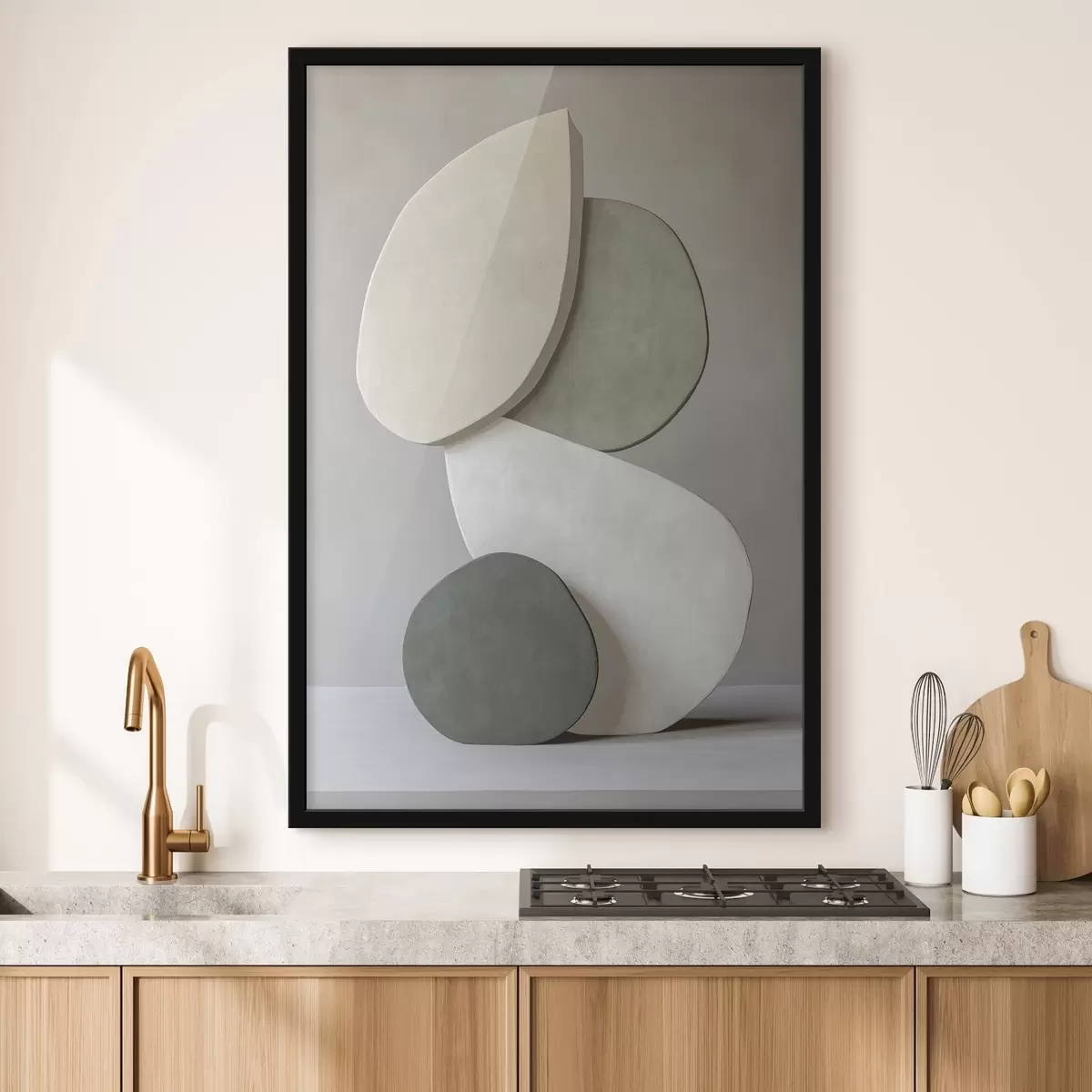 Poster Compositie met stenen, realisme, pastelkleuren, natuurlijke verlichting f43050