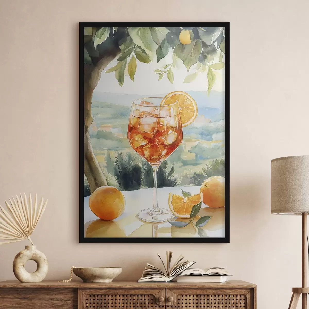 Poster Zomercocktail, Aperol Spritz, sinaasappels, aquareltekening f43058