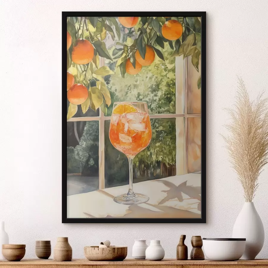 Fotobehang Heerlijke cocktail met sinaasappels, rustieke stijl, aquarel, natuur f43060