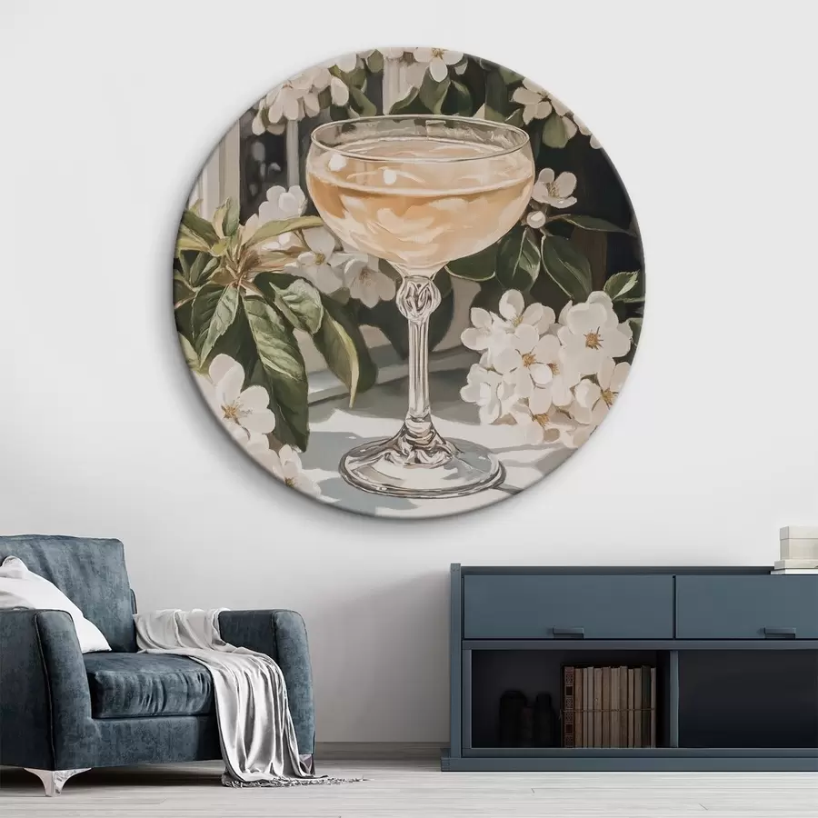  Schilderijen Glas champagne, vintage, aquarelstijl, witte bloemen r43051