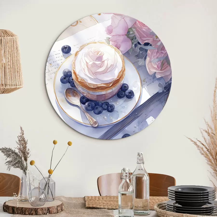  Schilderijen Bosbessen cupcake, boho stijl, aquarel, roze rozen, poëtisch r43053