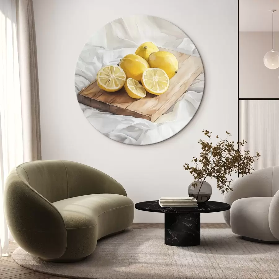  Schilderijen Esthetische citroenen op de houten plank, woningdecoratie, natuurlijke verlichting r43062