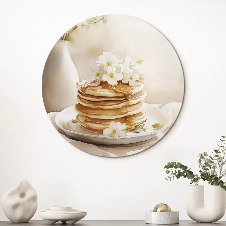  Schilderijen Pannenkoeken met pindakaas, witte bloemen, aquarel stijl tekening r43065