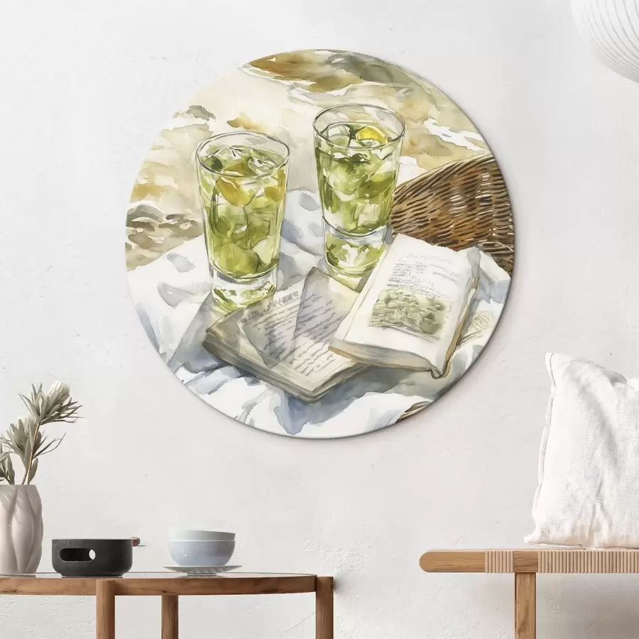  Schilderijen Picknick aan zee, zomercocktails, poëzie, aquarelstijl r43068