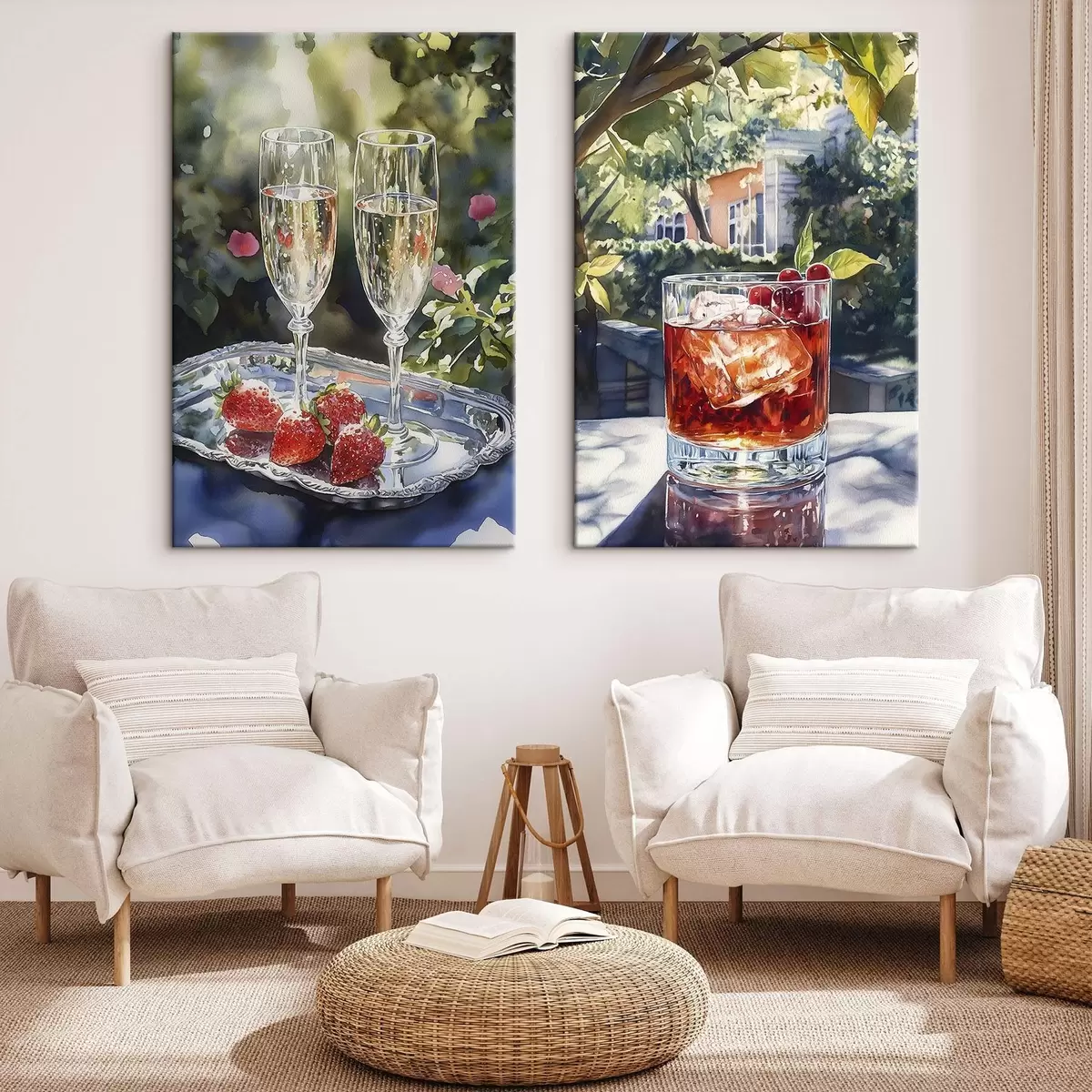  Peintures Cocktails délicieux avec des baies, style aquarelle, esthétique, nature estivale m00415