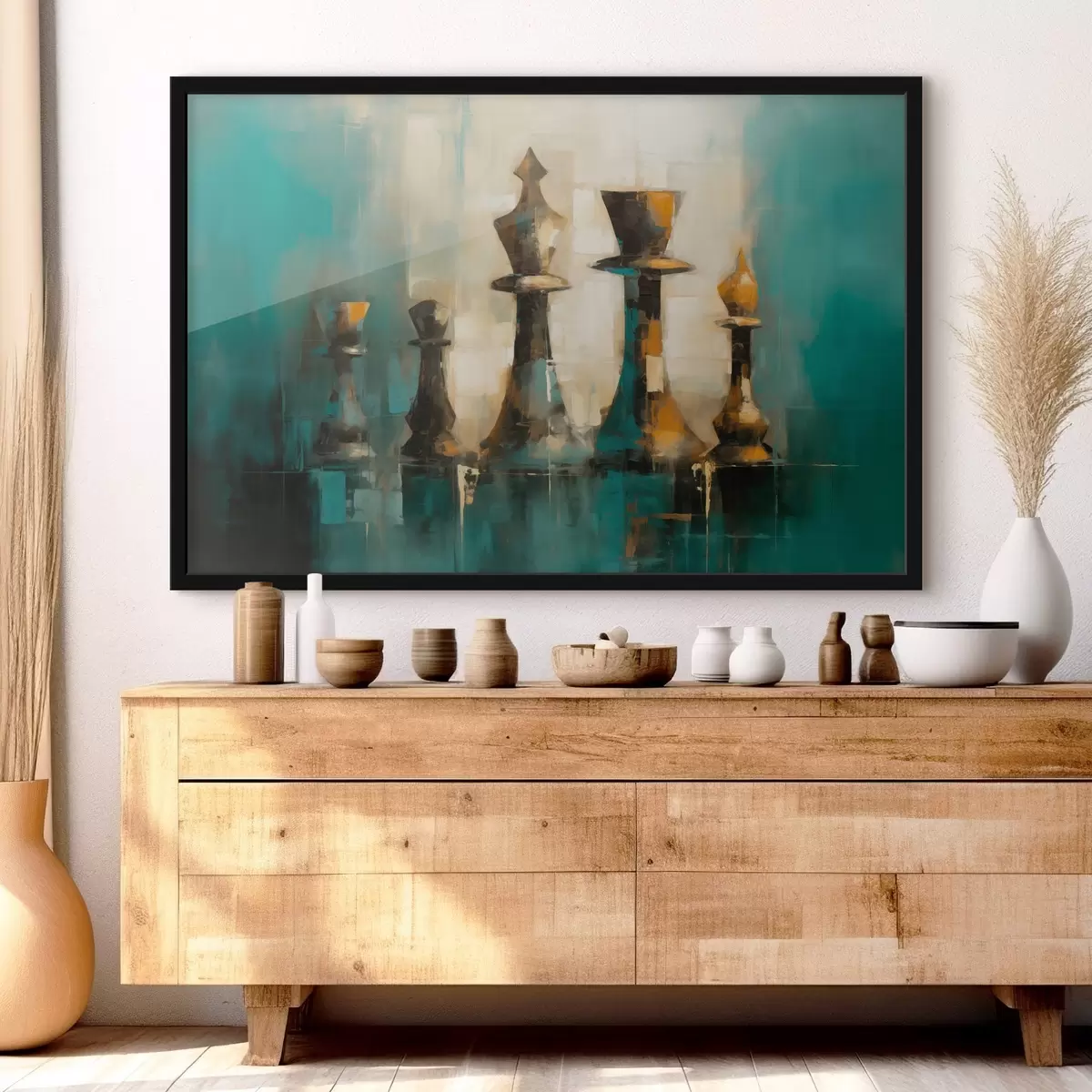 Affiche Composition picturale abstraite de pièces d'échecs en dégradé f43137