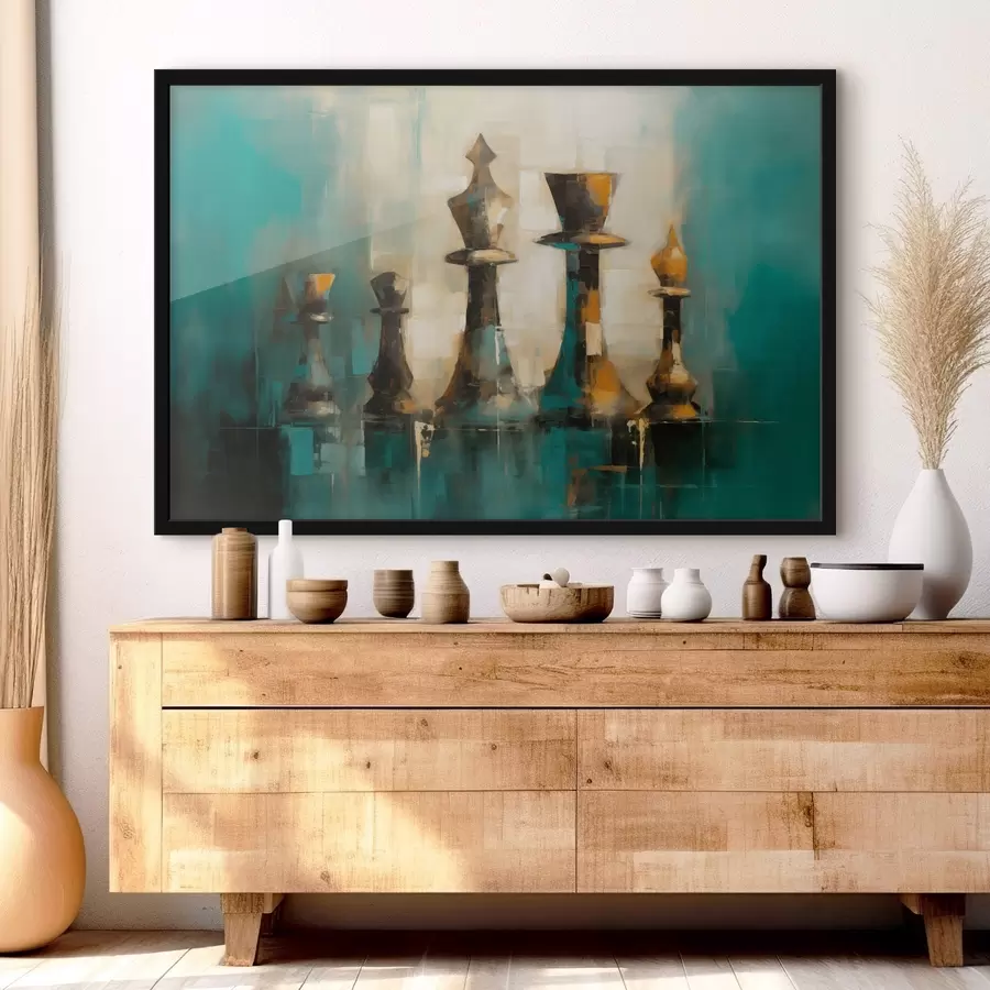 Fotobehang Een abstracte schilderachtige compositie van schaakstukken in tinten f43137