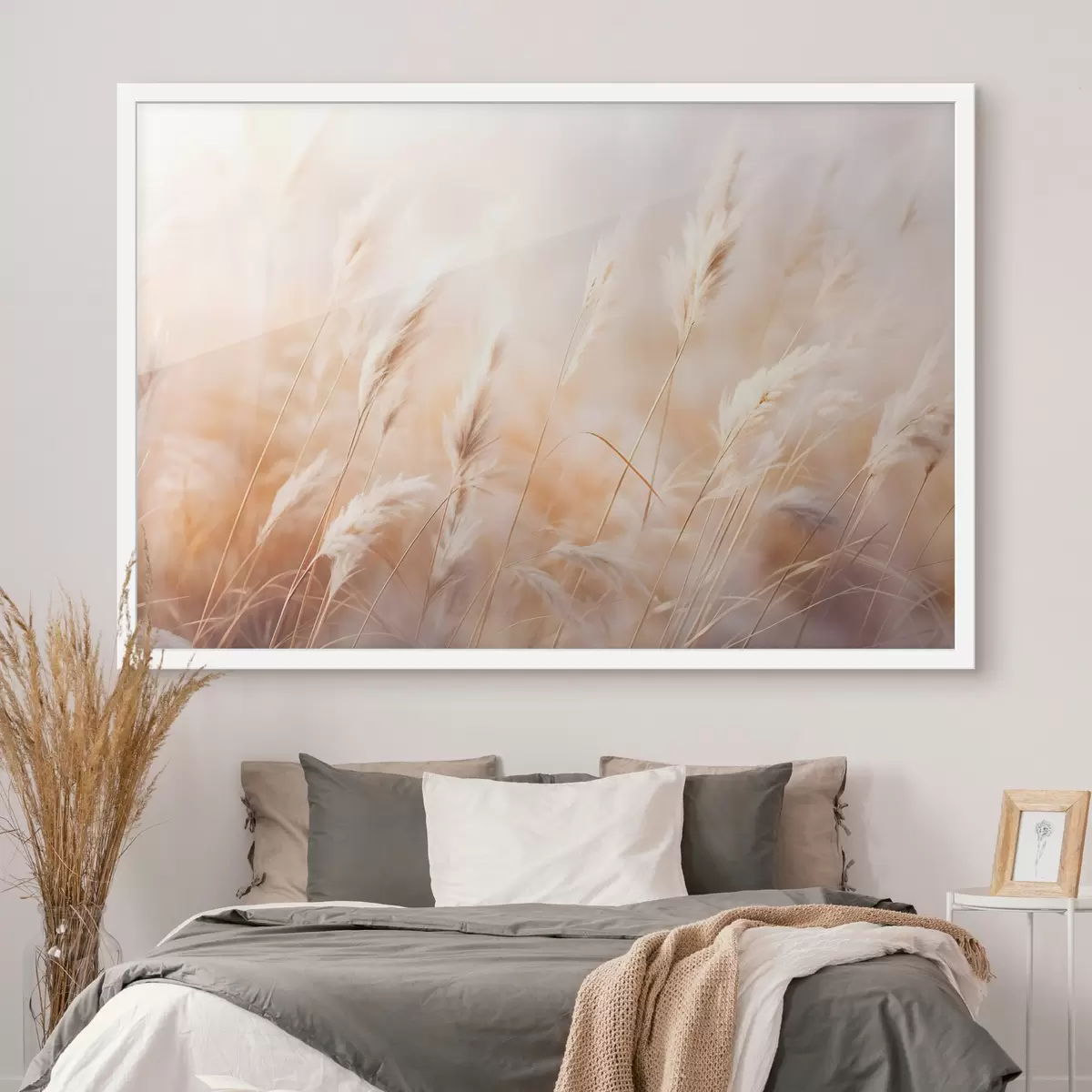 Poster Pampasgras met een zacht, diffuus licht, waardoor een warme, de achtergrond is een mix van pastelkleuren f43157