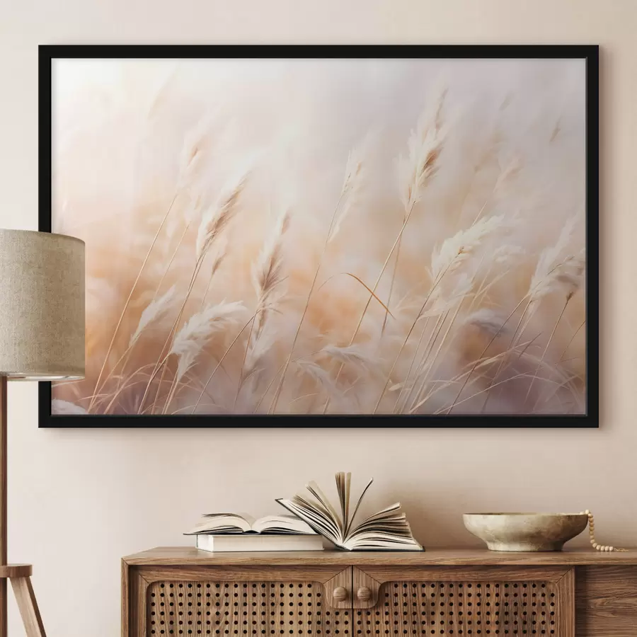 Papier peint photo L'herbe de la pampa avec une lumière douce et diffuse, créant une ambiance chaleureuse, l'arrière-plan est un mélange de couleurs pastel f43157