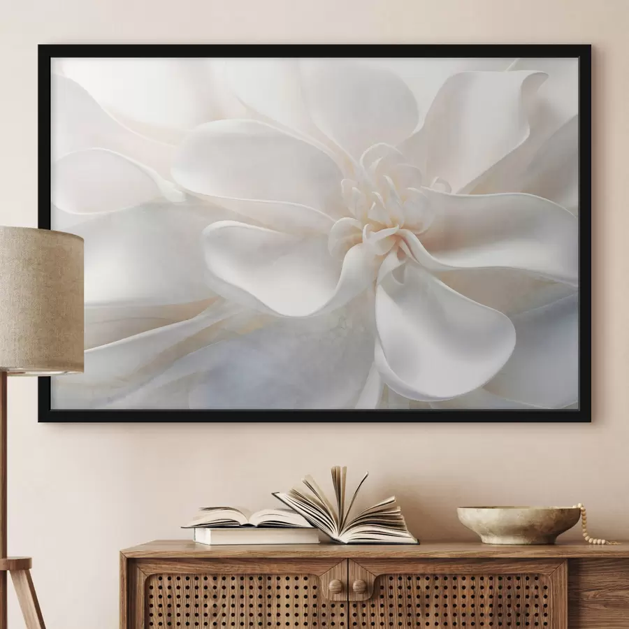 Papier peint photo Gros plan d'une fleur abstraite blanche à la texture bruyante et aux pétales délicats dans des couleurs pastel f43161