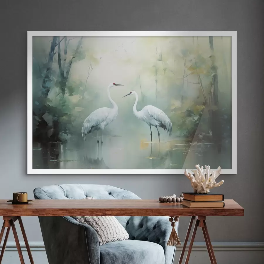 Papier peint photo Grues dans la lumière du bois f43166
