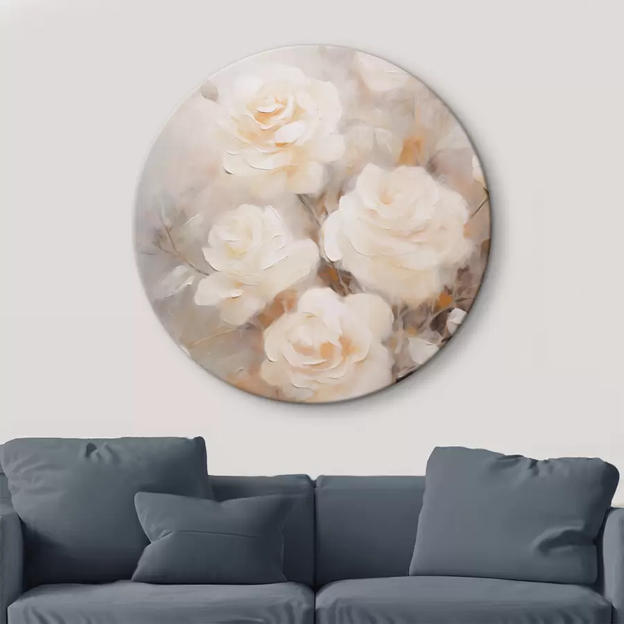  Peintures Roses blanches aux pétales souples, sur fond de couleurs sourdes et de formes floues, créant un effet de rêve r43177