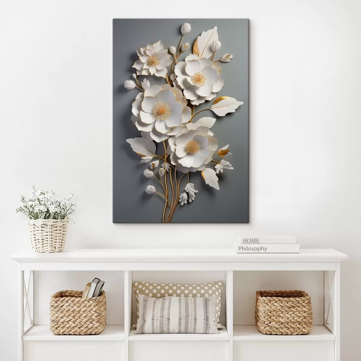  Schilderijen Volumetrische bloemen op een grijze achtergrond s43128