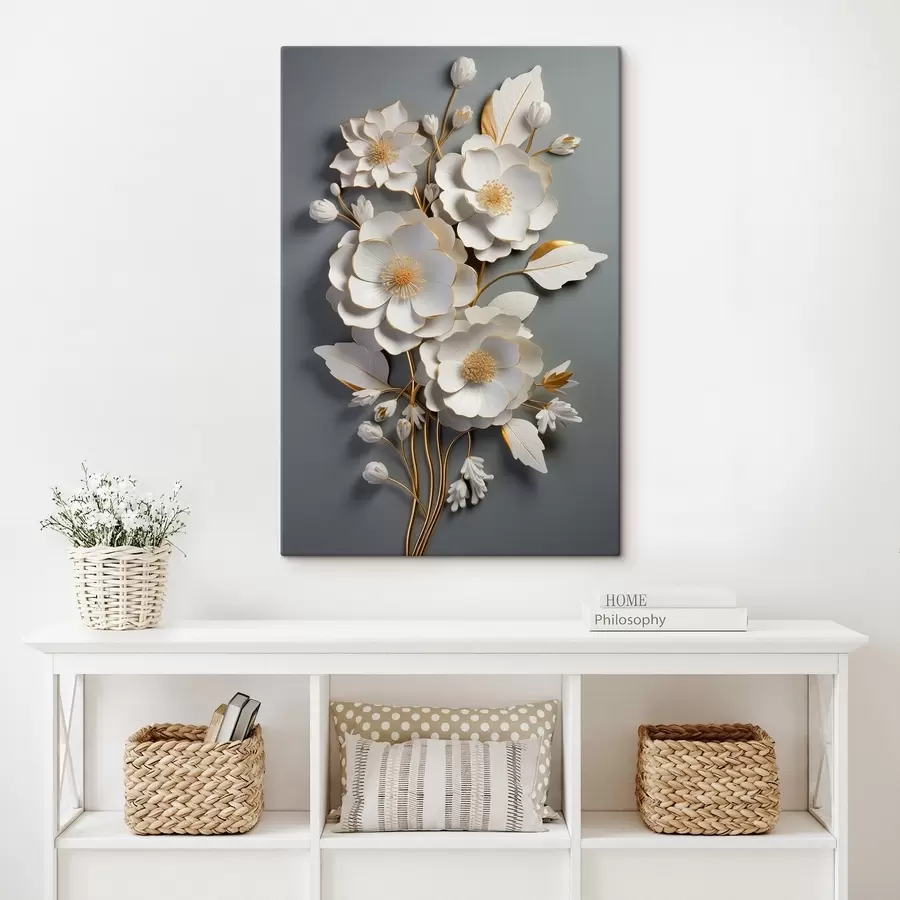 Papier peint photo Fleurs volumétriques sur fond gris s43128