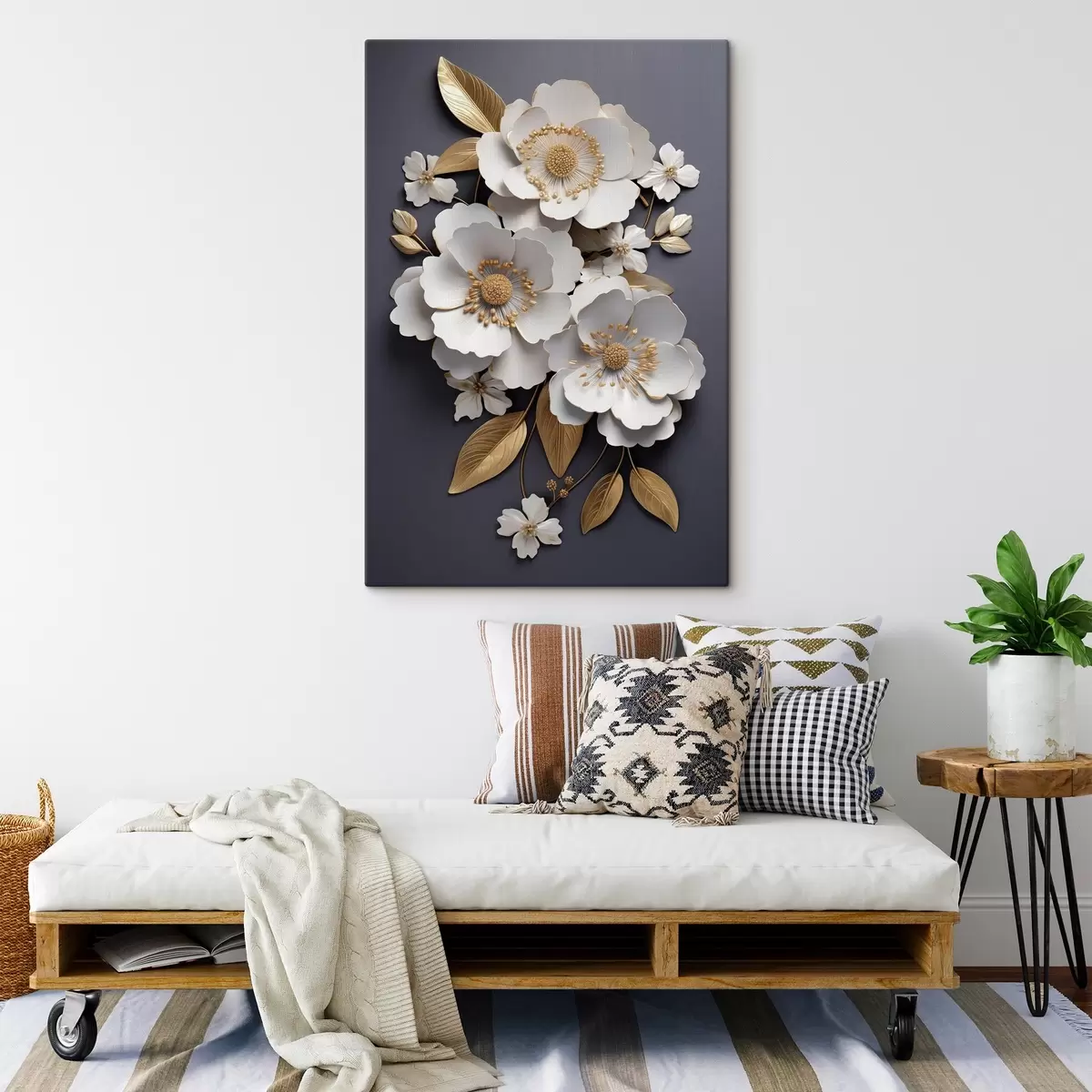  Peintures Trois fleurs blanches sur fond sombre s43129