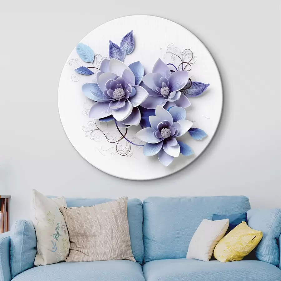  Schilderijen Blauwe abstracte bloemen r43124