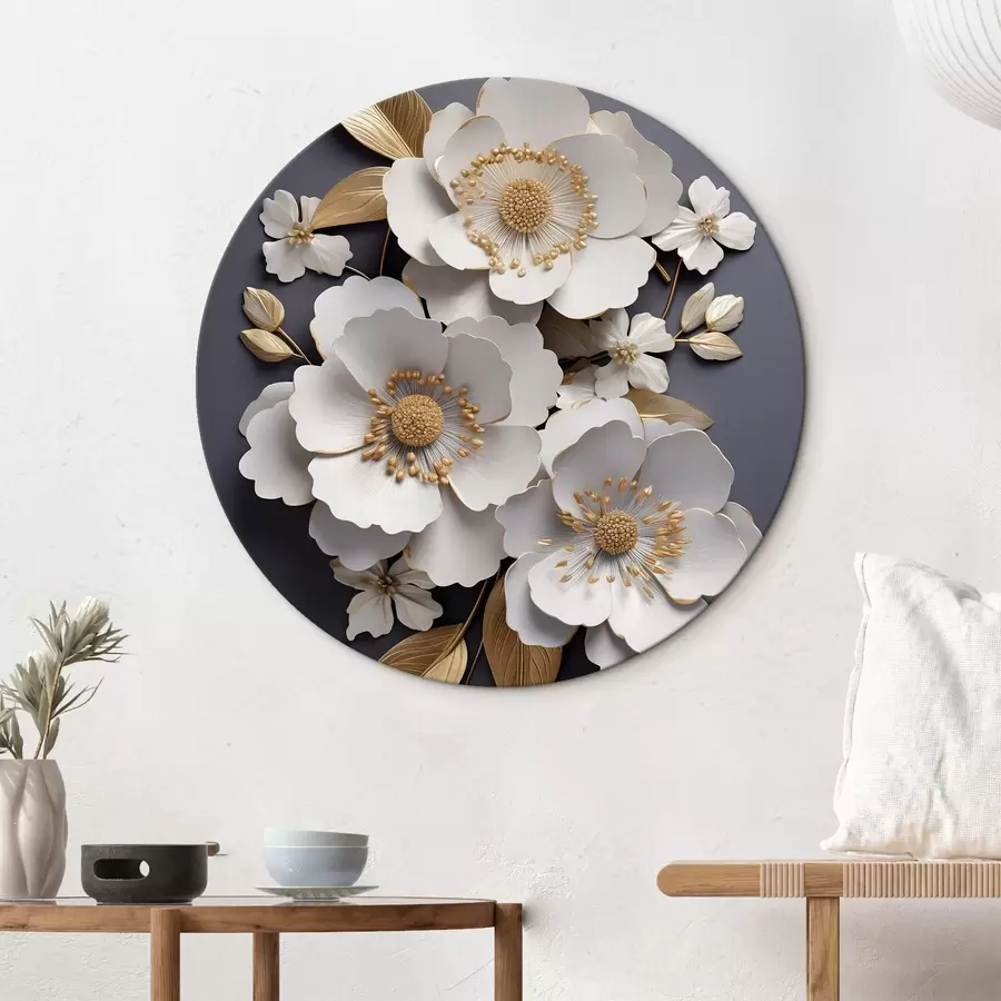  Schilderijen Drie witte bloemen op een donkere achtergrond r43129