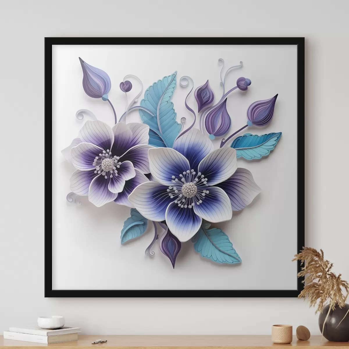 Poster Fijne blauwe bloemen f43125