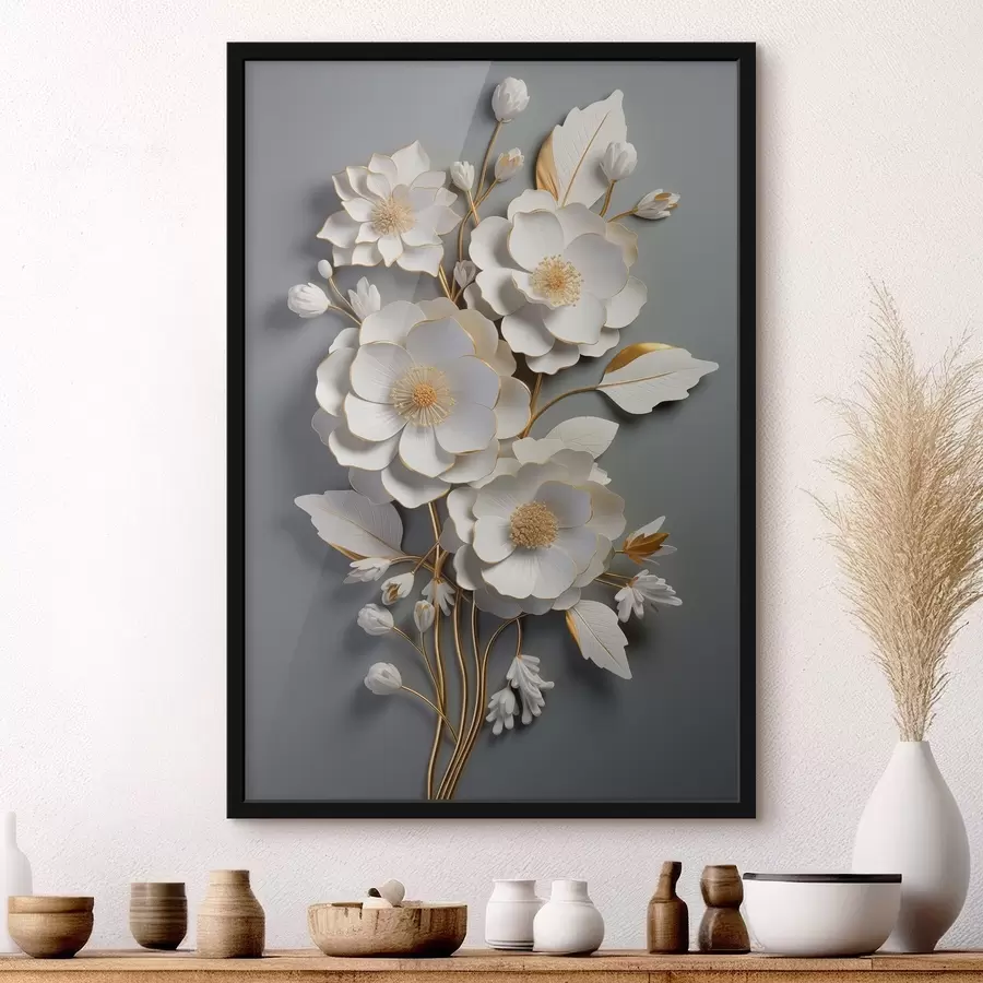  Schilderijen Volumetrische bloemen op een grijze achtergrond f43128