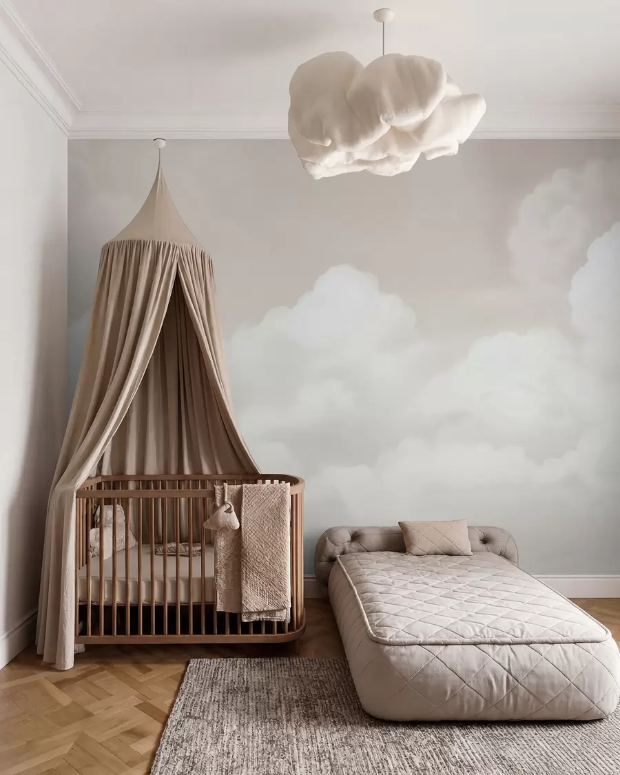 Fotobehang Wolken in crème w03301v2