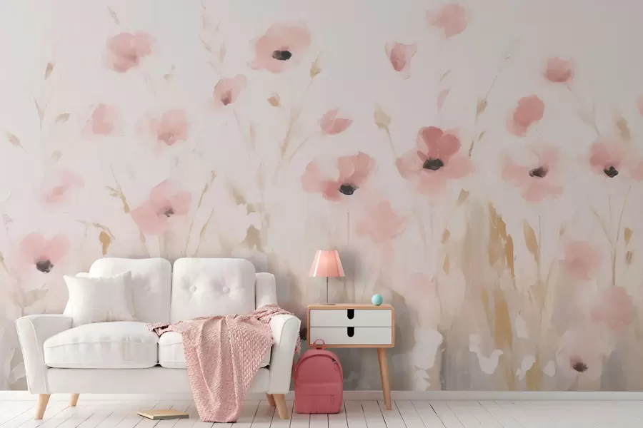 Fotobehang Roze kleine bloemen w03307