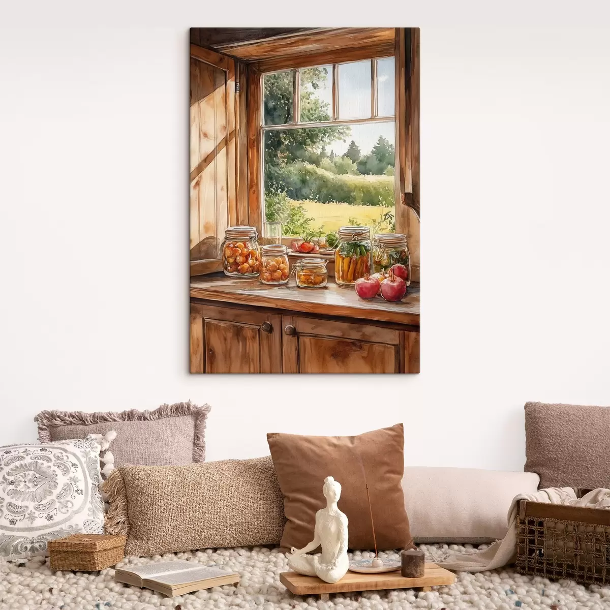  Schilderijen Dorpse esthetiek, houten huis, zomernatuur, groenten, aquarel stijl s43185