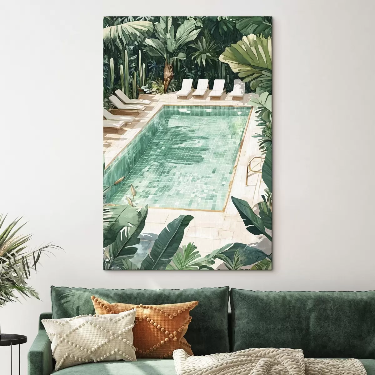  Peintures Piscine d'été dans un jardin verdoyant, style vintage, aquarelle s43189