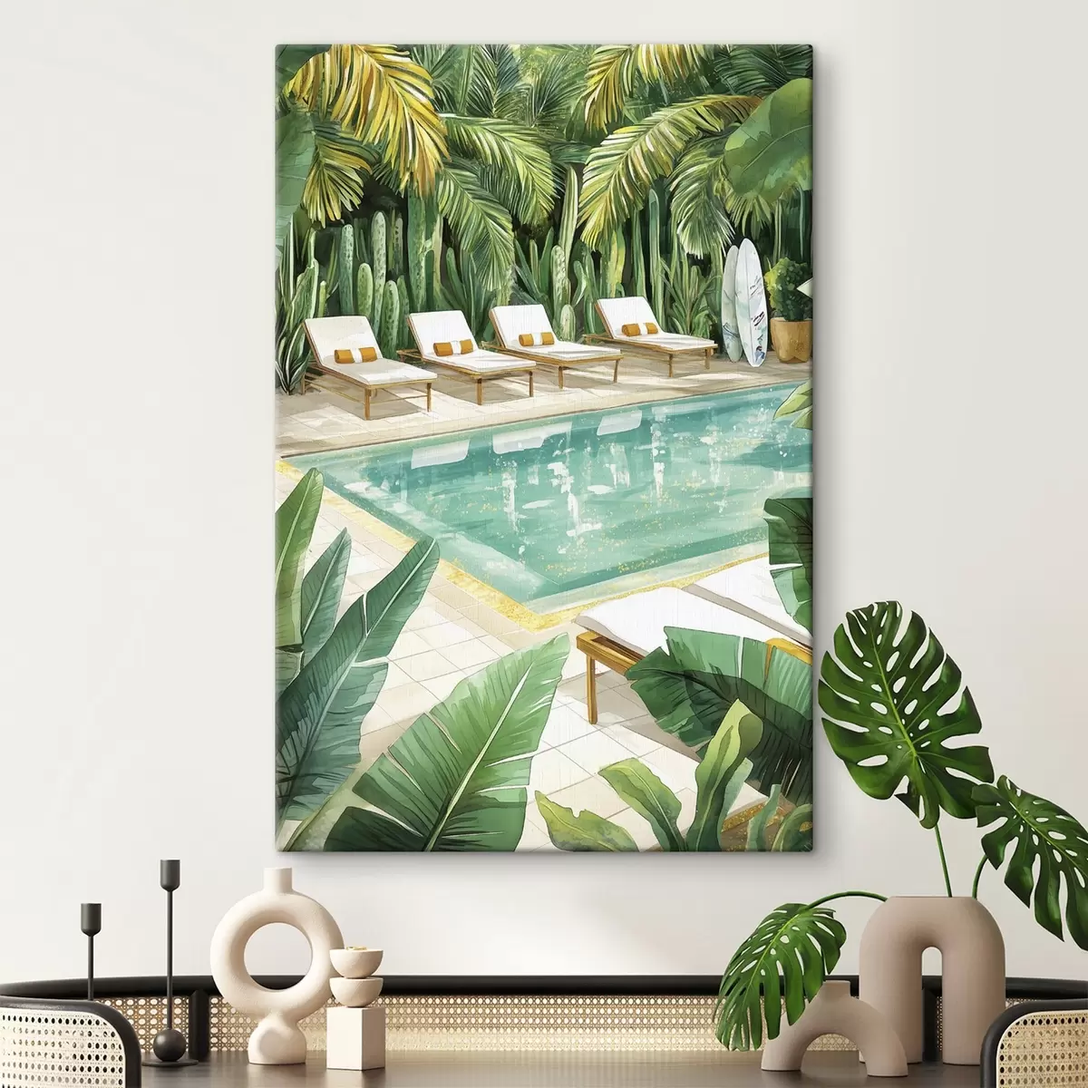  Peintures Nature tropicale, jardin, piscine d'été, surf, style aquarelle s43190