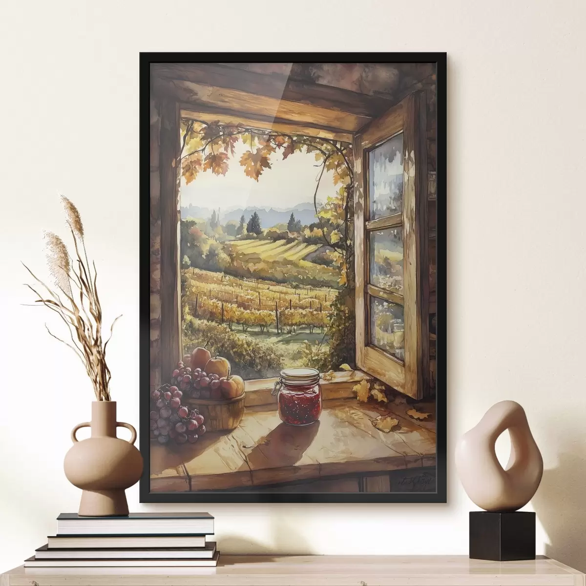 Affiche Récolte dans le village, rustique, fruits, confiture, paysages de nature, style aquarelle f43186