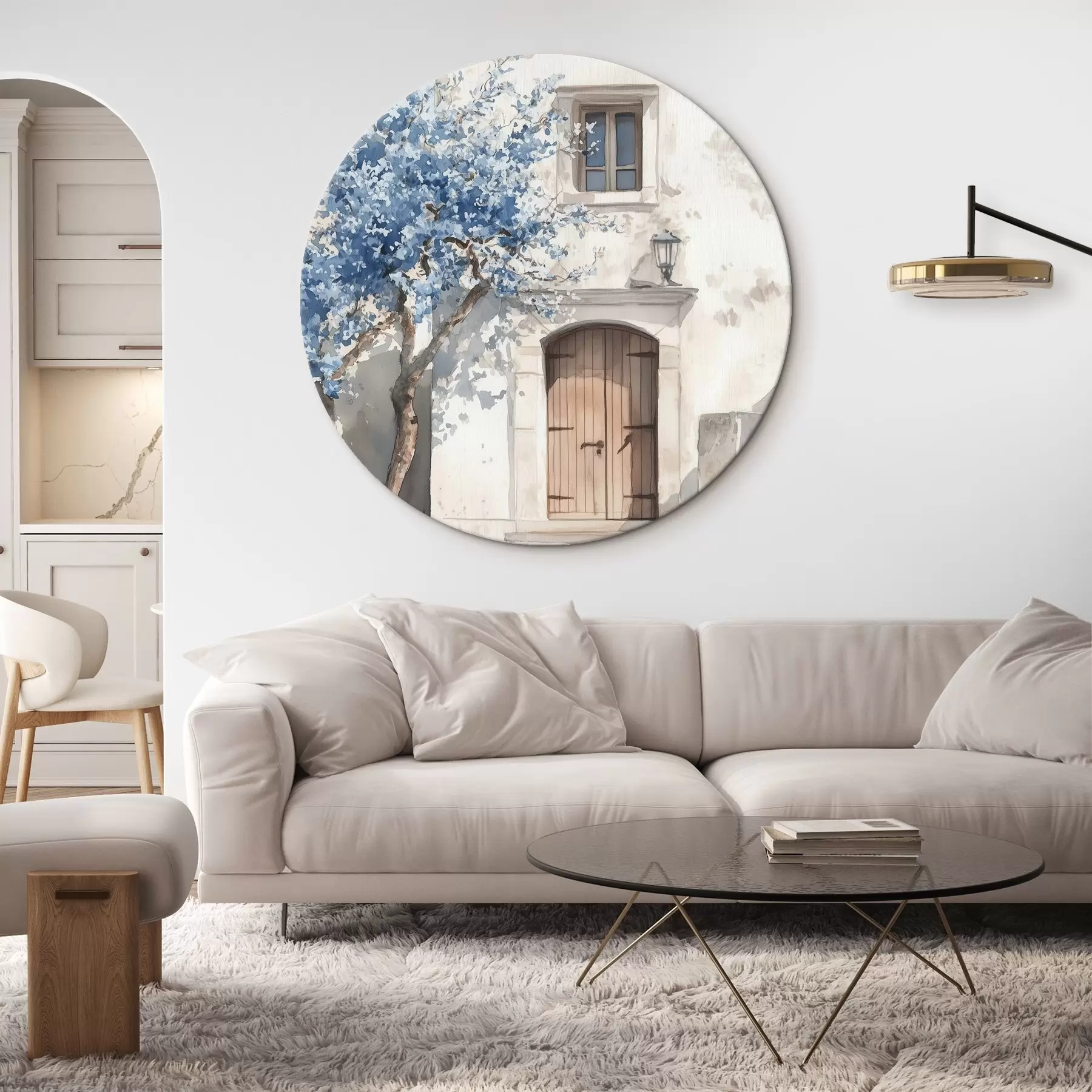  Schilderijen Grieks huis met mooie boom, architectuur, aquarel stijl r43178