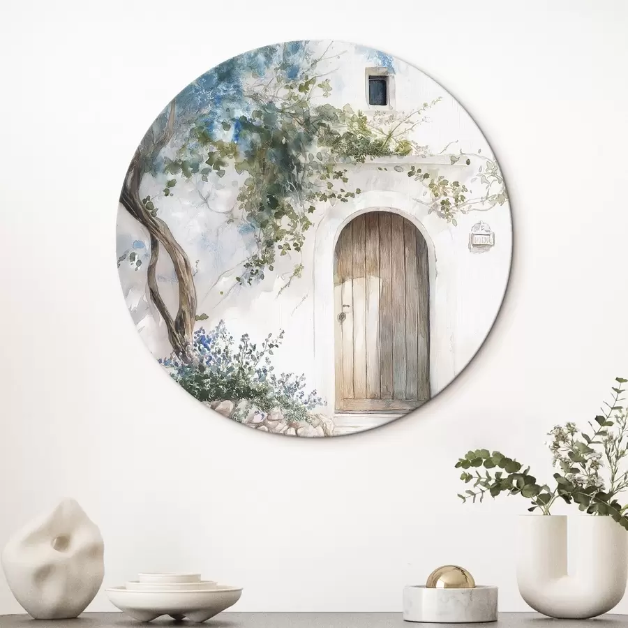  Peintures Belle maison blanche avec arbre en fleurs, méditerranéenne, style aquarelle r43179