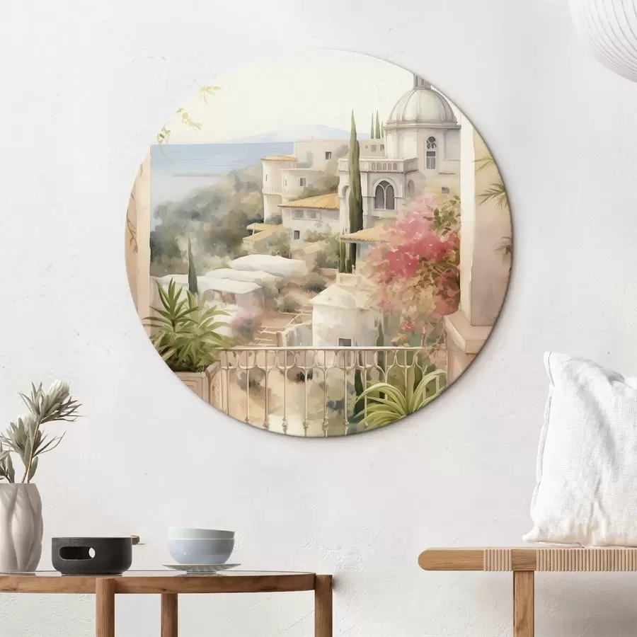  Schilderijen Spanje zomerlandschap, mediterrane architectuur, aquarel stijl r43181