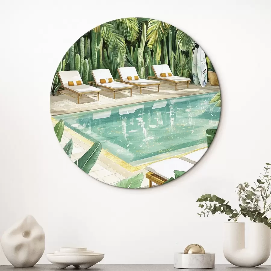  Schilderijen Tropische natuur, tuin, zomerzwembad, surfen, aquarelstijl r43190